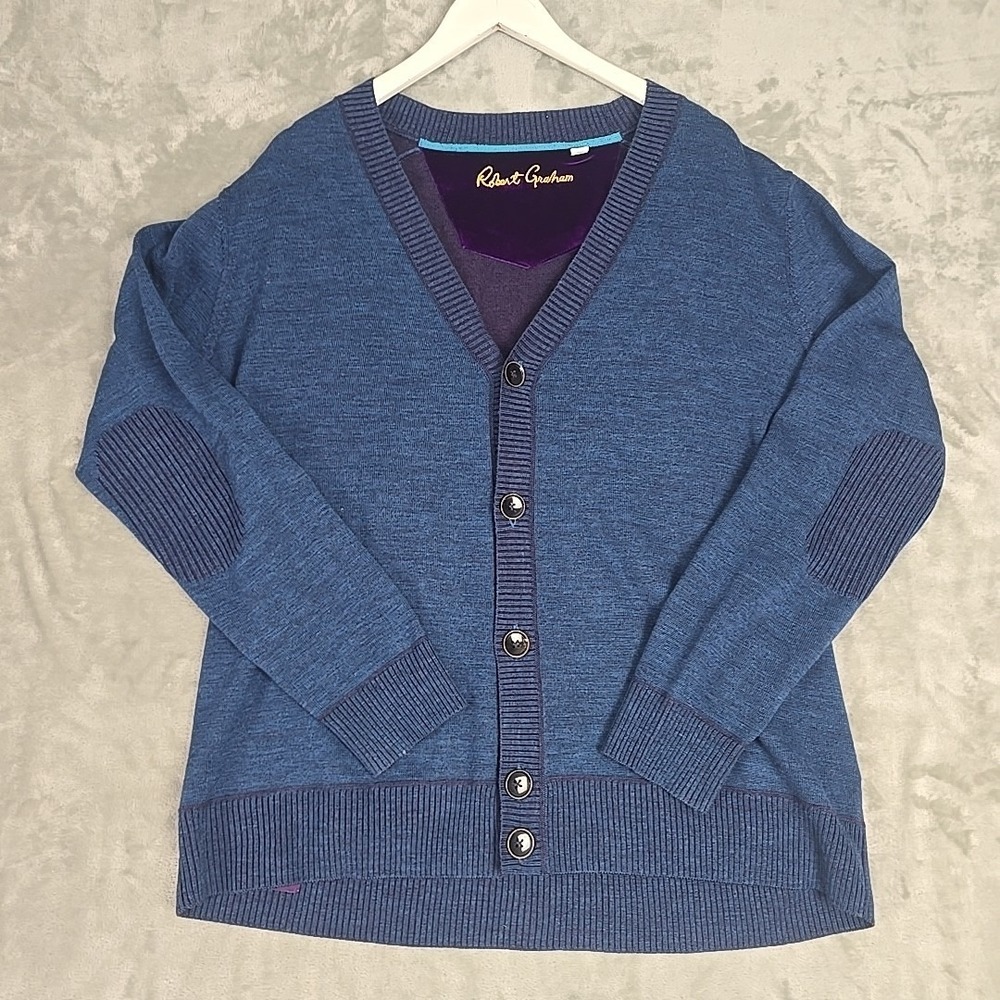 Robert Graham Men's Berengar Wool Cardigan Sweater XL Blue Grandpacore Preppy‎